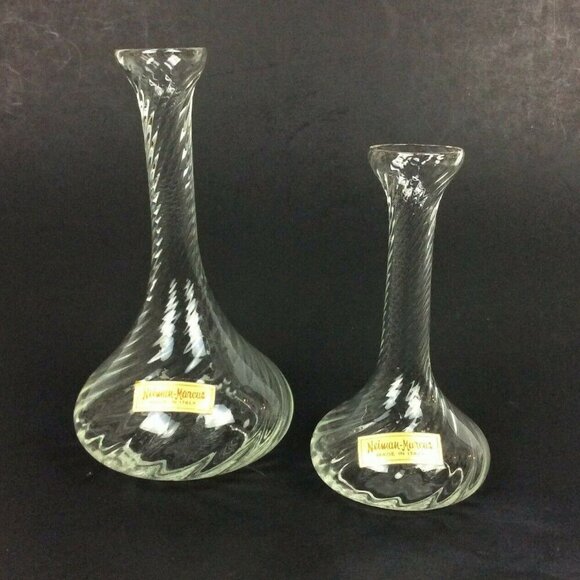 Neiman Marcus Vintage Clear Blown Glass Swirl Bud Vases Set Of 2 Made In Italy - Picture 1 of 5